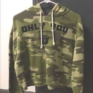 Camo Smokey the Bear cropped hoodie